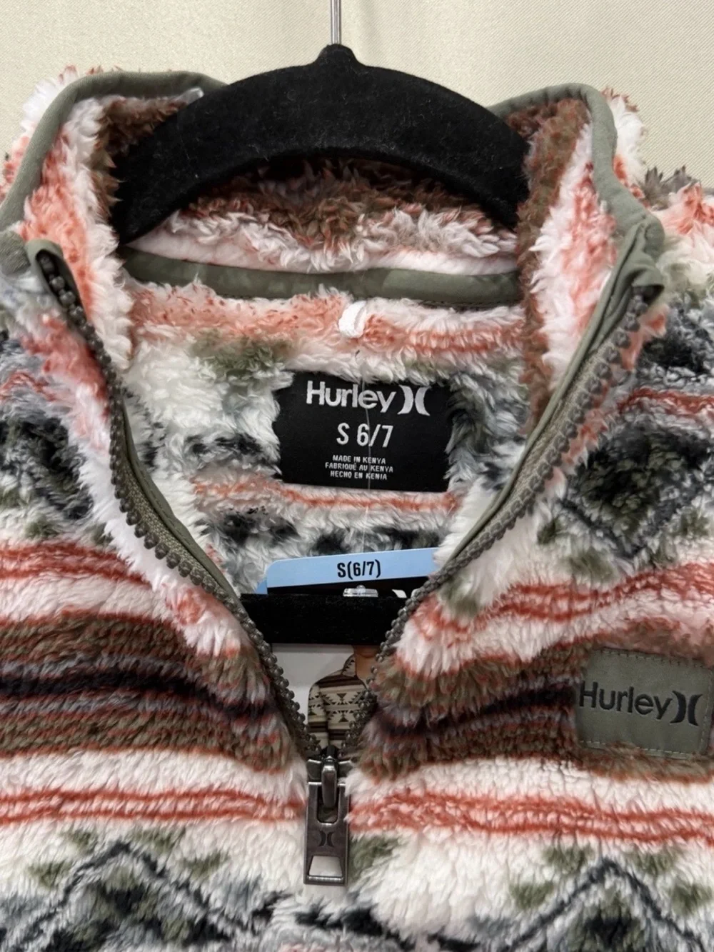 NEW Hurley Boy's Sherpa Plush Printed Quarter-Zip Jacket Size S(6/7) NWT
